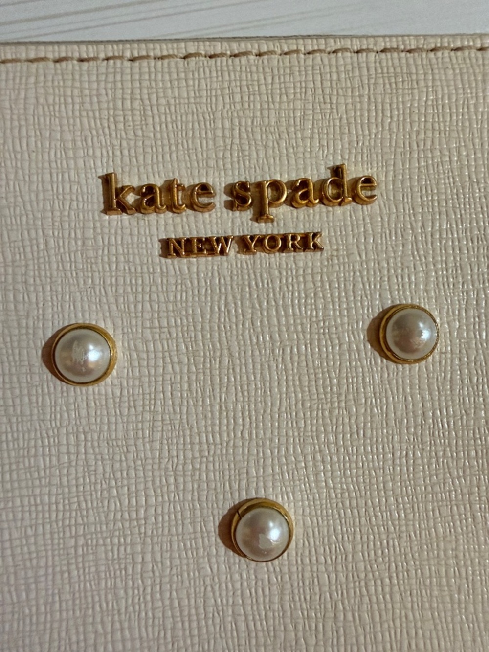 kate spade Cream Pearl-Studded Zip Wallet with Gold Logo - Picture 3 of 7